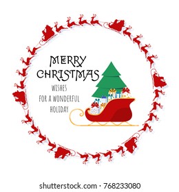 2018 Happy new year design with santa sleigh and presents. Festive premium design template for holiday greeting card. Vector Illustration.
