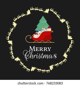 2018 Happy new year design with santa sleigh and presents. Festive premium design template for holiday greeting card. Vector Illustration.