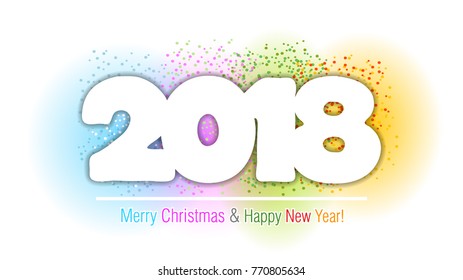 2018 Happy New Year design with text on white background. Vector.