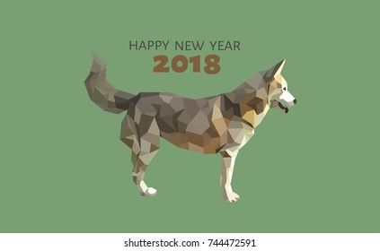 2018 Happy New Year  dog Siberian Husky Geometric Style and geometric Vector