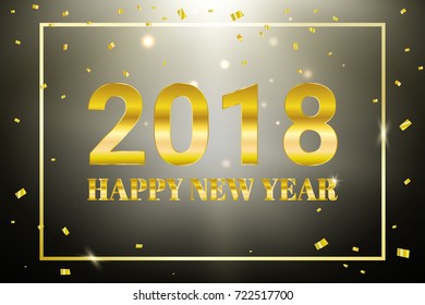 2018 Happy New Year With Falling Glitter Golden Confetti. Celebration Banner Background. Concept Design. Vector