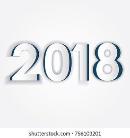 2018 Happy New Year festive banner template with  paper cut out digits. Vector illustration. White 3D carving art for flyers, posters, brochure or voucher discount. Minimalistic template and mock up