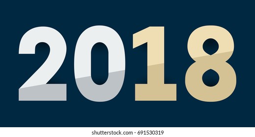 2018 Happy New Year. Flat divided numbers  on blue background. Vector EPS10