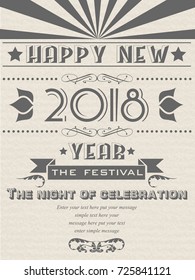 2018 Happy new year flyer vintage retro poster