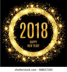 2018 Happy New Year glowing gold background. Vector illustration