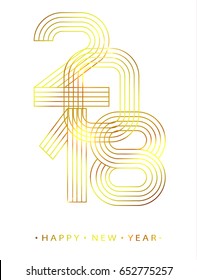 2018 Happy new year. Gold linear numbers. Design of greeting card. Vector illustration.