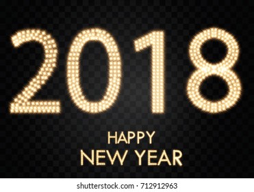2018 Happy new year. Gold Numbers Design of greeting card. Happy New Year Banner with 2018 Numbers on transparent Background. Vector 10 EPS
