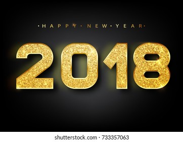 2018 Happy new year. Gold Numbers Design of greeting card. Gold Shining Pattern. Happy New Year Banner with 2018 Numbers on Bright Background. Vector illustration.