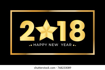 2018 Happy new year gold numbers design. Festive premium design template for holiday greeting card. Happy New Year gold shining banner. Vector Illustration.