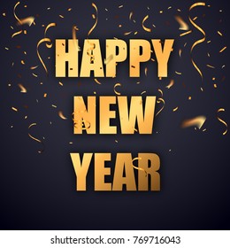 2018 Happy new year. Gold Numbers Design of greeting card of Falling Shiny Confetti. Gold Shining Pattern. Happy New Year Banner with 2018 Numbers on Bright Background. Vector illustration.