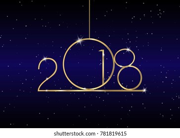2018 Happy New Year with gold texture, modern style, vector isolated or blue galaxy background, elements for calendar and greetings card or celebration themed invitations - Shutterstock ID 781819615