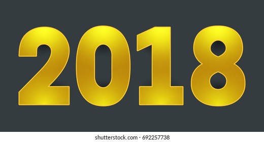 2018 Happy New Year. Golden shiny numbers on gray background. Vector EPS10