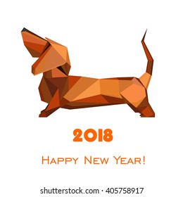 2018 Happy New Year greeting card. Celebration background with dog and place for your text. 2017 Chinese New Year of the dog. Vector Illustration
