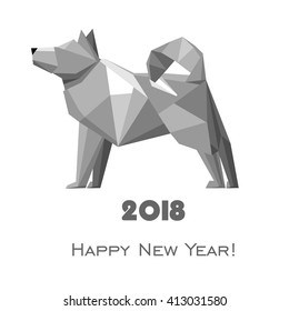 2018 Happy New Year greeting card. Celebration background with grey dog and place for your text. 2018 Chinese New Year of the dog.  Vector Illustration