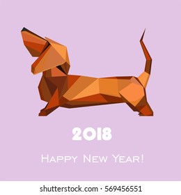 2018 Happy New Year greeting card. Celebration background with dog and place for your text.  Vector Illustration