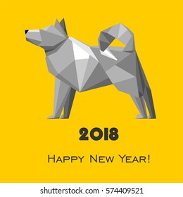 2018 Happy New Year greeting card. Celebration background with dog and place for your text. Vector Illustration