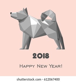 2018 Happy New Year greeting card. Celebration pink background with dog and place for your text. 2018 Chinese New Year of the dog. Vector Illustration