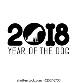 2018 Happy New Year greeting card. Celebration background with dog. 2018 Chinese New Year of the dog. Vector Illustration