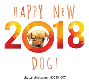 2018 Happy New Year greeting card. Celebration pink background with dog and place for your text. 2018 Chinese New Year of the dog. Illustration