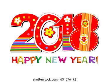 2018 Happy New Year greeting card or background. Celebration white background with Arabic numerals and place for your text. Vector illustration