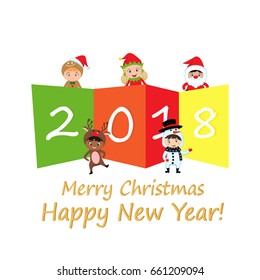 2018 Happy New Year greeting card.  kids background