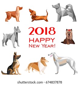 2018 Happy New Year greeting card. Celebration white background with Dogs and place for your text. 2018 Chinese New Year of the dog. Vector illustration