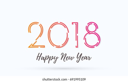 2018 Happy New Year greeting card on white background with trendy creative line numbers and wish text for Christmas holiday poster design.