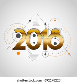 2018 Happy New Year greeting card with abstract paper cut shapes on background. Background for your Seasonal Flyers and Greetings Card Vector illustration.