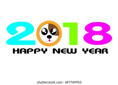 2018 Happy New Year greeting card. Celebration background with dog. 2018 Chinese New Year of the dog. Vector Illustration
