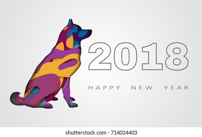 2018 Happy New Year greeting card. Celebration with Dog . 2018 Chinese New Year of the dog. Vector illustration