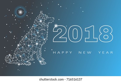 2018 Happy New Year greeting card. Celebration with Dog . 2018 Chinese New Year of the dog. Vector illustration