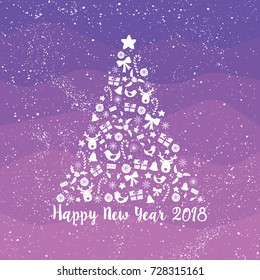 2018 Happy New Year greeting card. Vector Illustration for, print, label, poster, emblem, logo