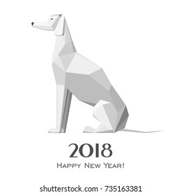 2018 Happy New Year greeting card. Celebration background with Dog  and place for your text. Vector illustration