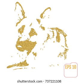 2018 Happy New Year greeting card. Celebration background with dog and place for your text. 2017 Chinese New Year of the dog. Vector Illustration. Gold confetti.