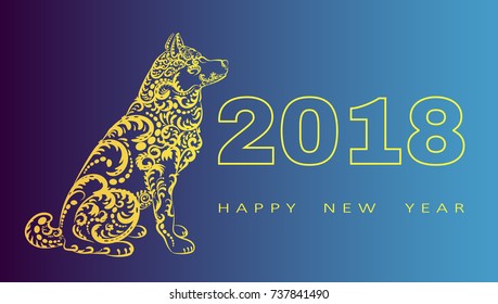 2018 Happy New Year greeting card.year of the dog. Chinese New Year. with hand drawn doodles.Vector illustration