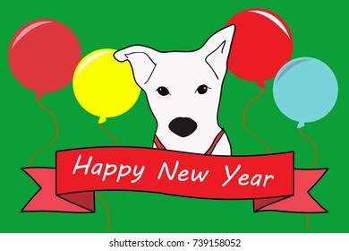 2018 Happy New Year greeting card Vector Illustration, celebration typography poster with dog silhouette. 