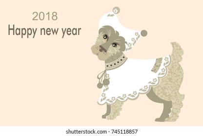 2018 Happy New Year greeting card. Celebration background with Dog and place for your text. Horizontal Banner Design. Vector illustration