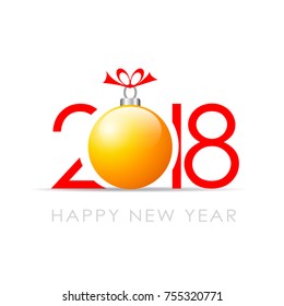 2018 Happy New Year greeting card with Christmas ball decoration vector illustration isolated on white background