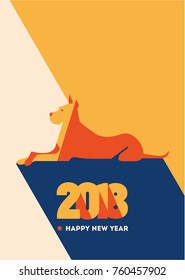 2018 Happy New Year greeting card. Celebration background with dog. 2018 Chinese New Year of the dog. Vector Illustration