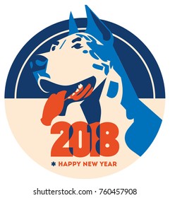 2018 Happy New Year greeting card. Celebration background with dog. 2018 Chinese New Year of the dog. Vector Illustration