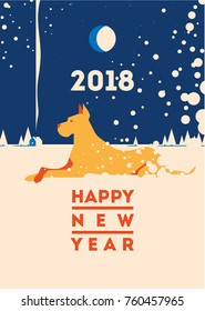 2018 Happy New Year greeting card. Celebration background with dog. 2018 Chinese New Year of the dog. Vector Illustration