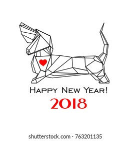 2018 Happy New Year greeting card. Celebration background with dog and place for your text. 2018 Chinese New Year of the dog. Vector Illustration