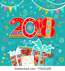 2018 Happy New Year greeting card or background. Celebration background with Arabic numerals and place for your text. Vector illustration
