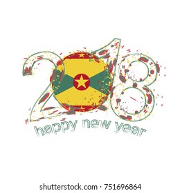 2018 Happy New Year Grenada grunge vector template for greeting card, calendars 2018, seasonal flyers, christmas invitations and other.