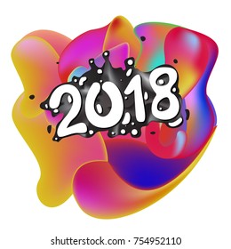 2018 Happy New Year holiday greeting card on liquid colorful background