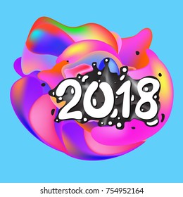 2018 Happy New Year holiday greeting card on liquid colorful background