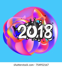 2018 Happy New Year holiday greeting card on liquid colorful background