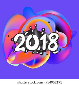 2018 Happy New Year holiday greeting card on liquid colorful background