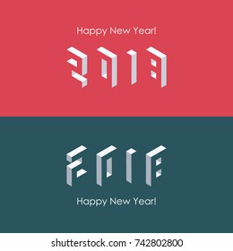 2018 Happy new year isometric text design. Vector illustration.