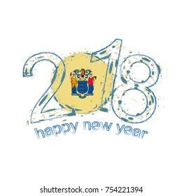 2018 Happy New Year New Jersey US State  grunge vector template for greeting card, calendars 2018, seasonal flyers, christmas invitations and other.